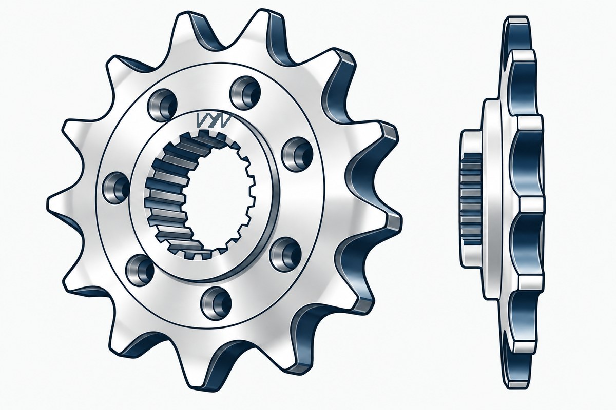 Cartoon illustration of a generic front motorcycle sprocket