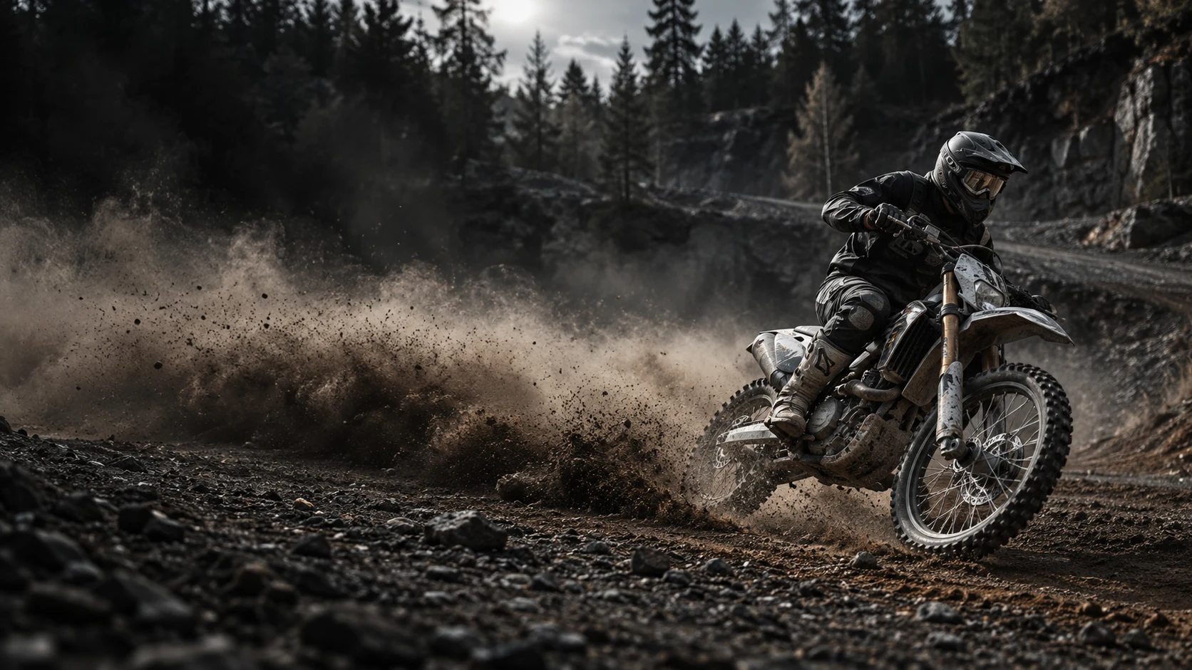 Motocross rider carving through a dirt corner